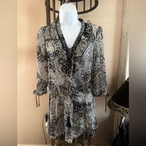 Guess Los Angeles Black and White Sheer Paisley Mini Dress XS